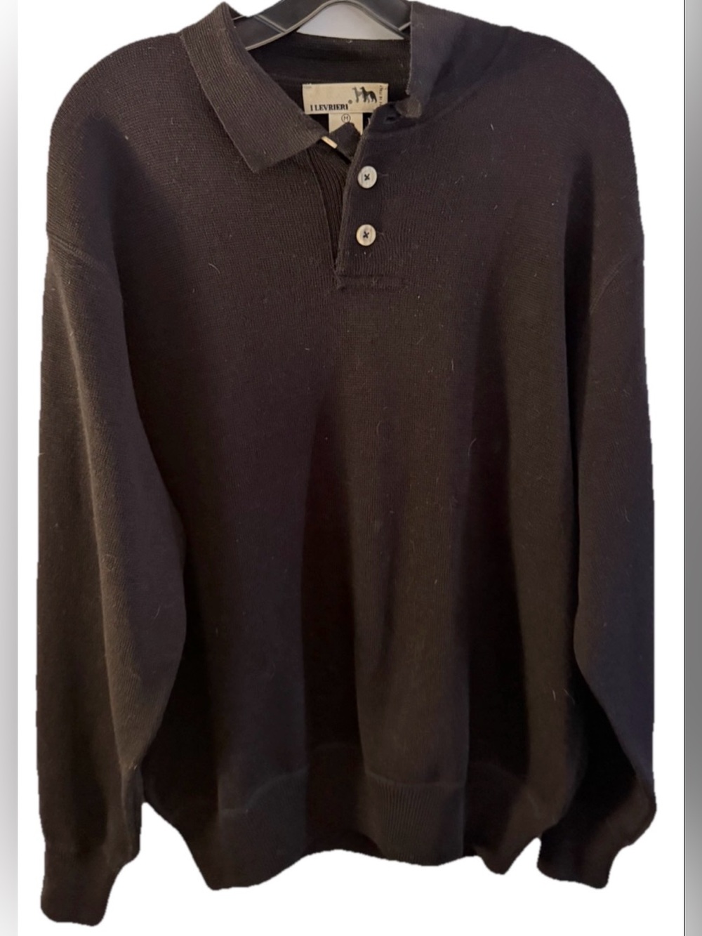 I levrieri black long sleeve polo shirt merino‎ wool medium vintage